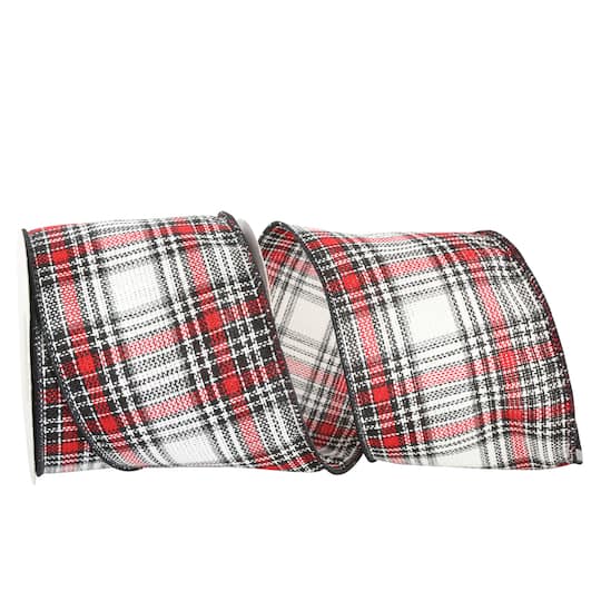 JAM Paper 4" x 10yd. Wired Lauren Stitches Plaid Ribbon
